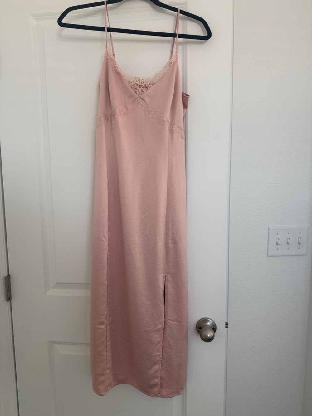 Slip Midi Dress with Lace Trim in Dusty Pink